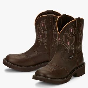 New Without Tags Justin Gemma Leather Brown Western Cowboy Boots with Embroidery